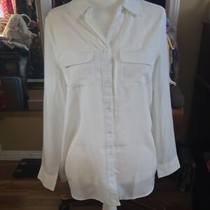 Denim&Co White Button Down Shirt Notched Collar